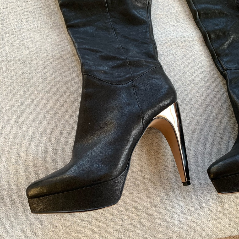 Vince Camuto over the knee black leather boots